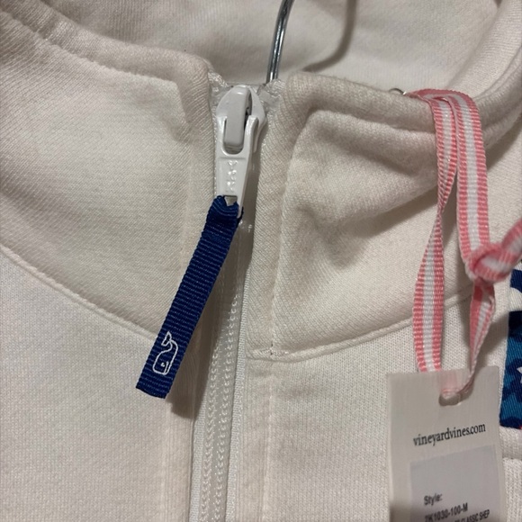 Vineyard Vines White Zip-Up Sweater with Blue and Pink Accents - Picture 3 of 7